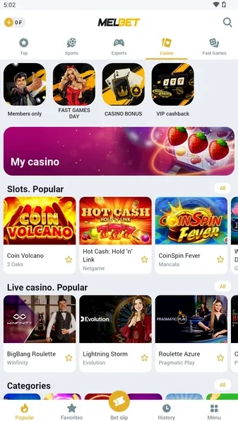 Melbet casino lobisi — popüler slotlar ve canlı casino masaları