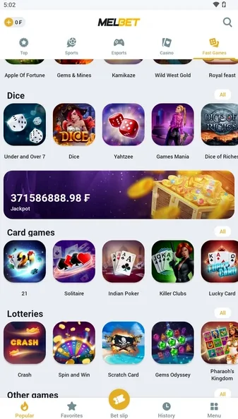 Melbet uygulamasında hızlı oyunlar kataloğu — Dice, kart oyunları, piyangolar
